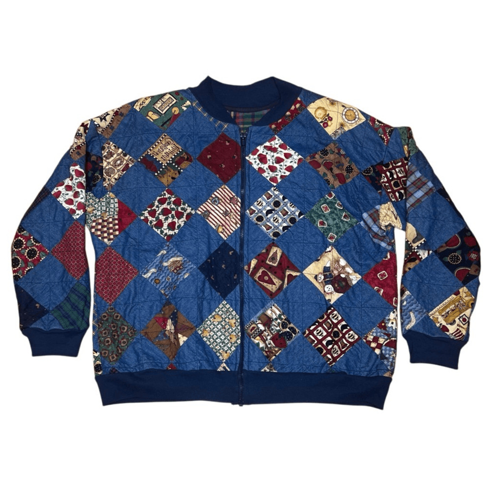 American Vintage 80s Handmade Quilt Patchwork Granny Bomber Jacket